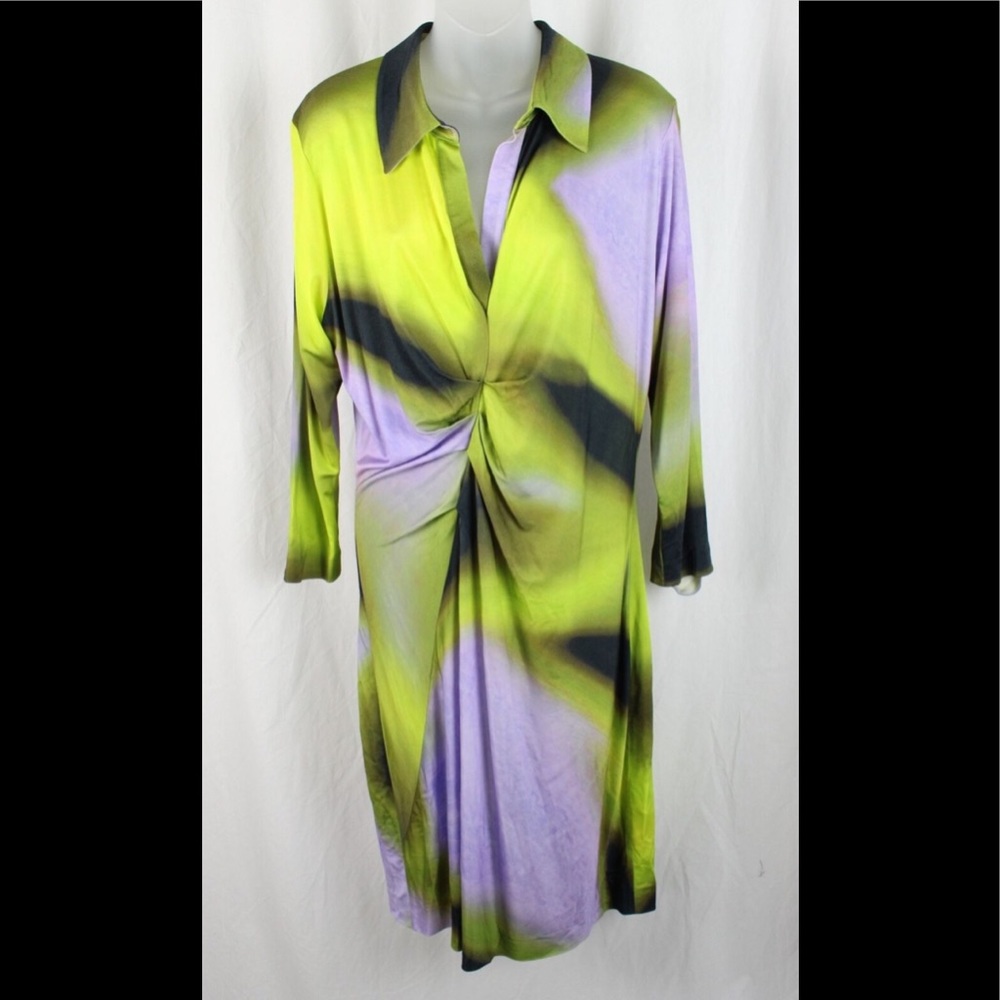 Escada Women's Green, Black & Purple Fantasy Print Dress Size 44 US 14